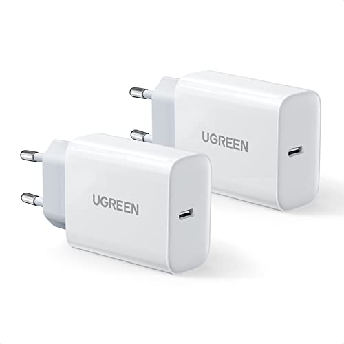 UGREEN 50347 20W USB C Ladegerät 2 Pack, USB C Netzteil 2 Stück, USB C Adapter kompatibel mit iPhone 15, 15 Pro Max, 14 Pro Max, 14, 13, 12, 11, SE 2022, iPad Pro/Air, Galaxy S23, S22, Pixel (Weiß)