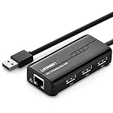 UGREEN 3 Ports USB 2.0 Hub mit rj45 Lan Fast Ethernet Netzwerkadapter Konverter 100 Mbps für Windows 10/8.1/8/7/ Vista/XP,Mac OS 10,6 bis 10.11 El Capitan,Linux und Chrome OS Schwarz