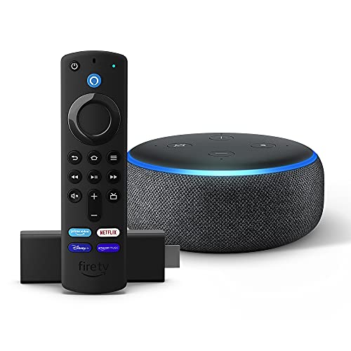 Entertainment pack: Echo Dot (3. Generation) - Anthrazit Stoff mit Fire TV Stick (mit TV-Steuerungstasten)