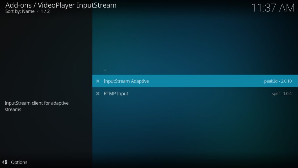 InputStream Adaptive auswählen und bestätigen