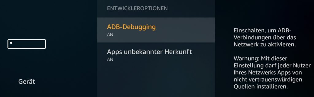 ADB-Debugging in Entwickleroptionen beim Fire TV 3 aktivieren - USB-Debugging bisher nicht möglich