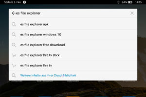ES File Explorer in der Suche des Fire HD Tablets auswählen