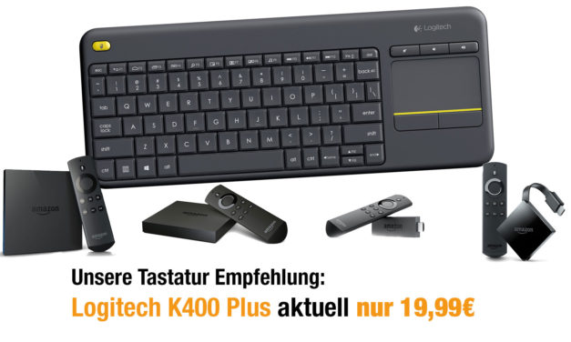 Nur 19,99€: Logitech K400 Plus USB Funktastatur in Schwarz kompatibel mit Fire TV