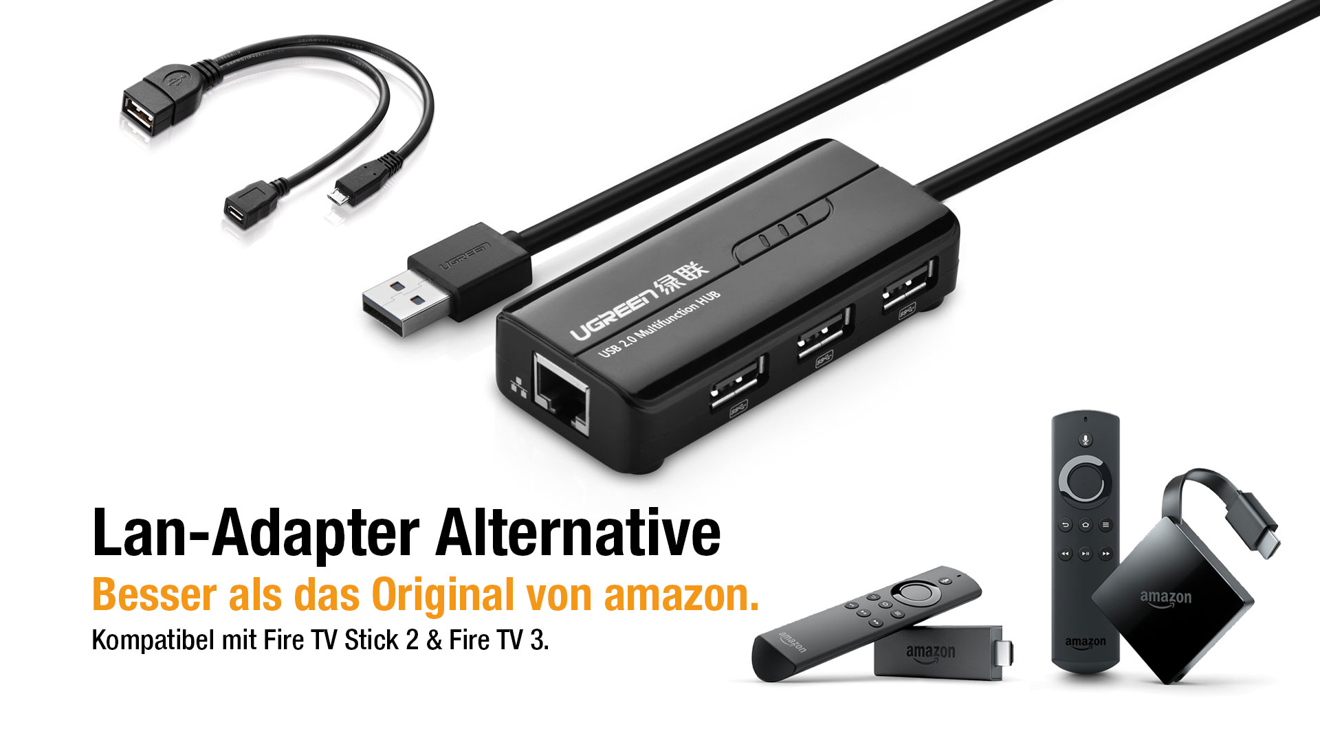 Fire TV 3 & Stick 2: OTG Kabel, USB & LAN-Adapter gleichzeitig nutzen