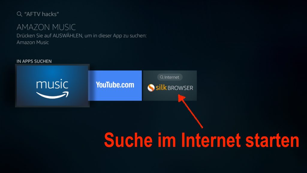 Auf dem Fire TV eine beliebige Suche im Internet starten, indem Ihr den Silk Browser auswählt