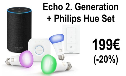 Echo 2. Generation + Hue Bridge + Dimmer + 3x RGB-Birnen: 199€