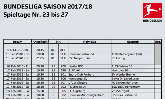 Bundesliga Spieltage 23. bis 27. terminiert: 9 Spiele in 5 Wochen im Eurosport Player – erstmals auch Montags-Spiele
