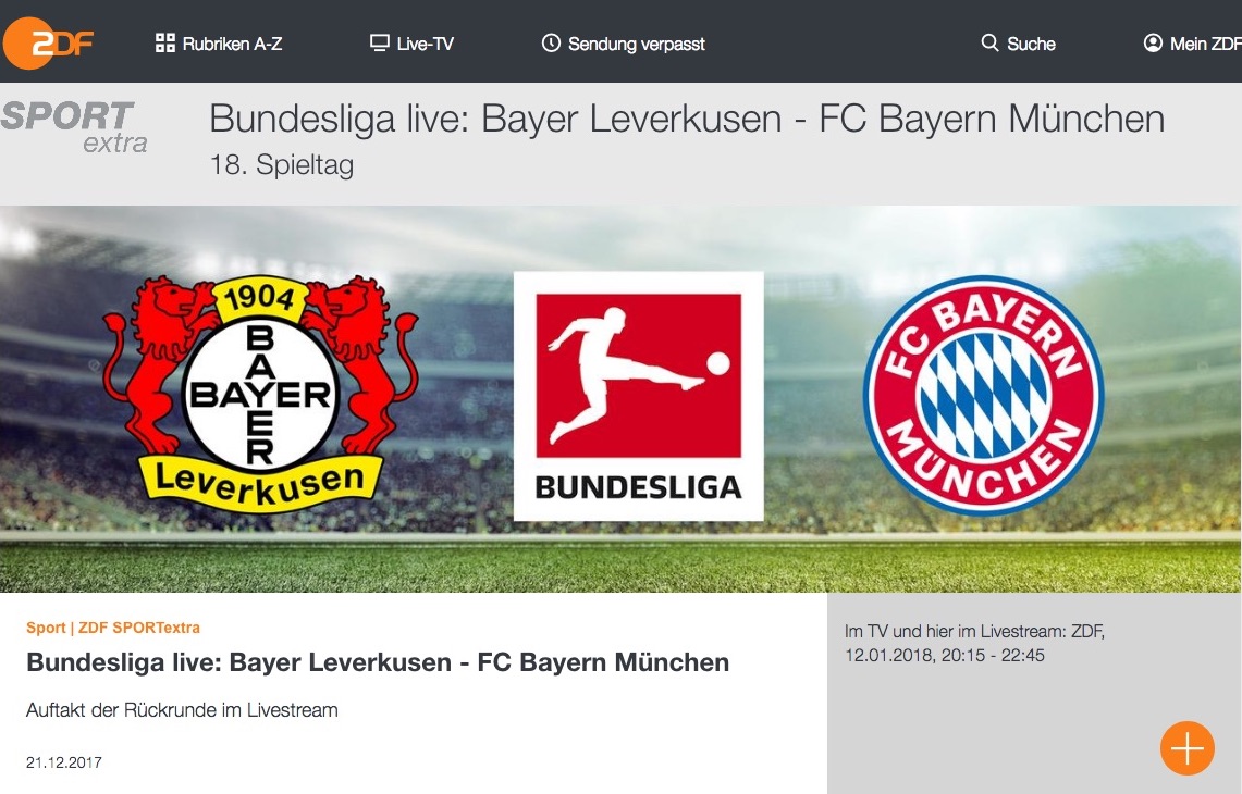 Heute Abend Bundesliga kostenlos schauen Bayer Leverkusen Bayern München (via ZDF App)