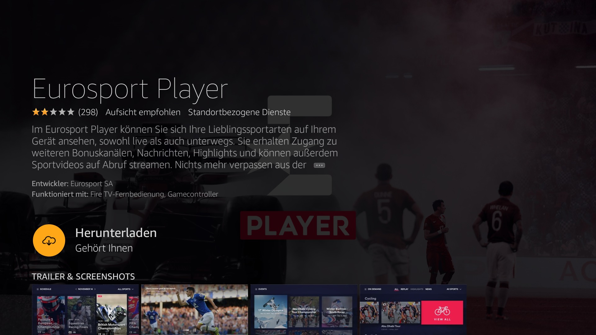 Eurosport Player App offiziell im amazon App Store für Fire TV