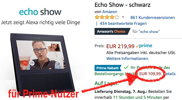 Prime-Deal: Echo Show für 110€ (-50%) & Echo Plus für 100€ (-50€)