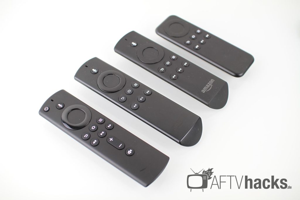 Alle bisher erschienen Fire TV Fernbedienungen nebeneinander - die vom neuen Fire TV Stick 3 ist die mit den extra Lautstärke-Tasten.