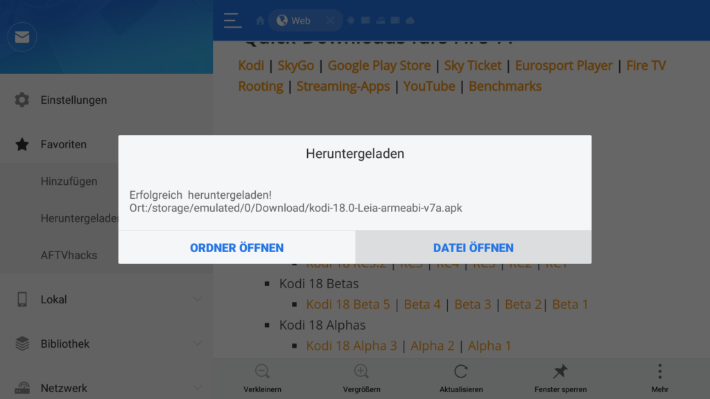 Nachdem der Download abgeschlossen ist, einfach auf "DATEI ÖFFNEN" klicken.
