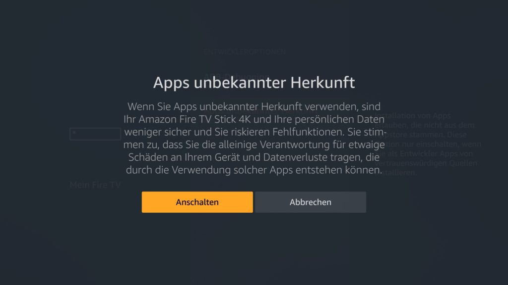 Und bestätigt nochmal mit Klick auf Anschalten.