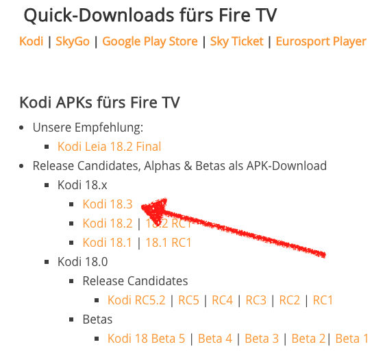 Kodi 18.3 einfach von unserer Download-Seite herunterladen - das geht auch direkt vom Fire TV oder Android-Gerät aus